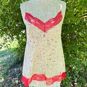 Incanto Italy‎ Avant Garde Abstract Woman Figure Lips Camisole Pajama Top Size M